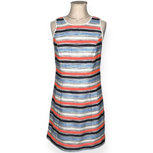 SHOSHANNA Linen Tweed Blend Striped Mini Dress Neon Orange Blue Coastal Chic 4 - Picture 2 of 11